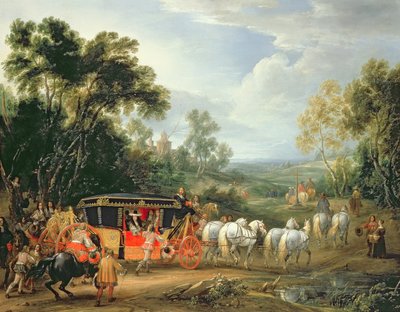 Lodewijk XIV (1638-1715) in zijn staatskoets door Adam Frans van der Meulen